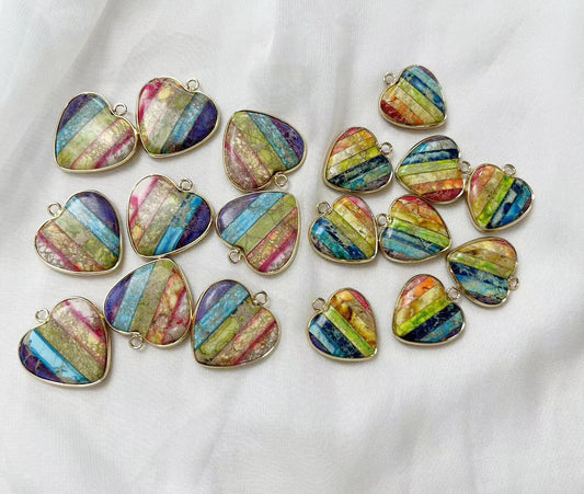 ---DIY rainbow heart Imperial Sea Sediment Jasper accessorry