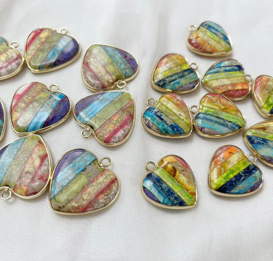 ---DIY rainbow heart Imperial Sea Sediment Jasper accessorry