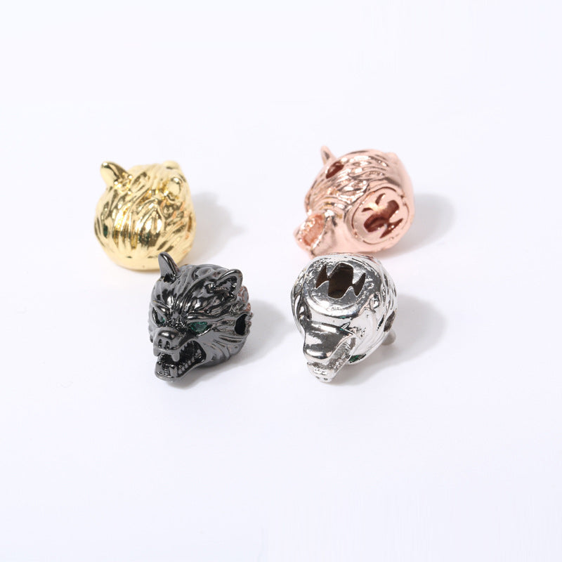 ----5pcs DIY copper+ zircon wolf head bracelet accessory