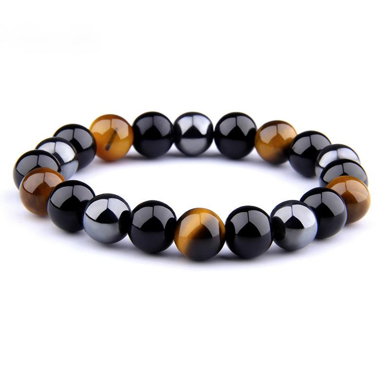 1pcs Trible Protection Bracelet Hematite Black Obsidian Tiger Eye Stone