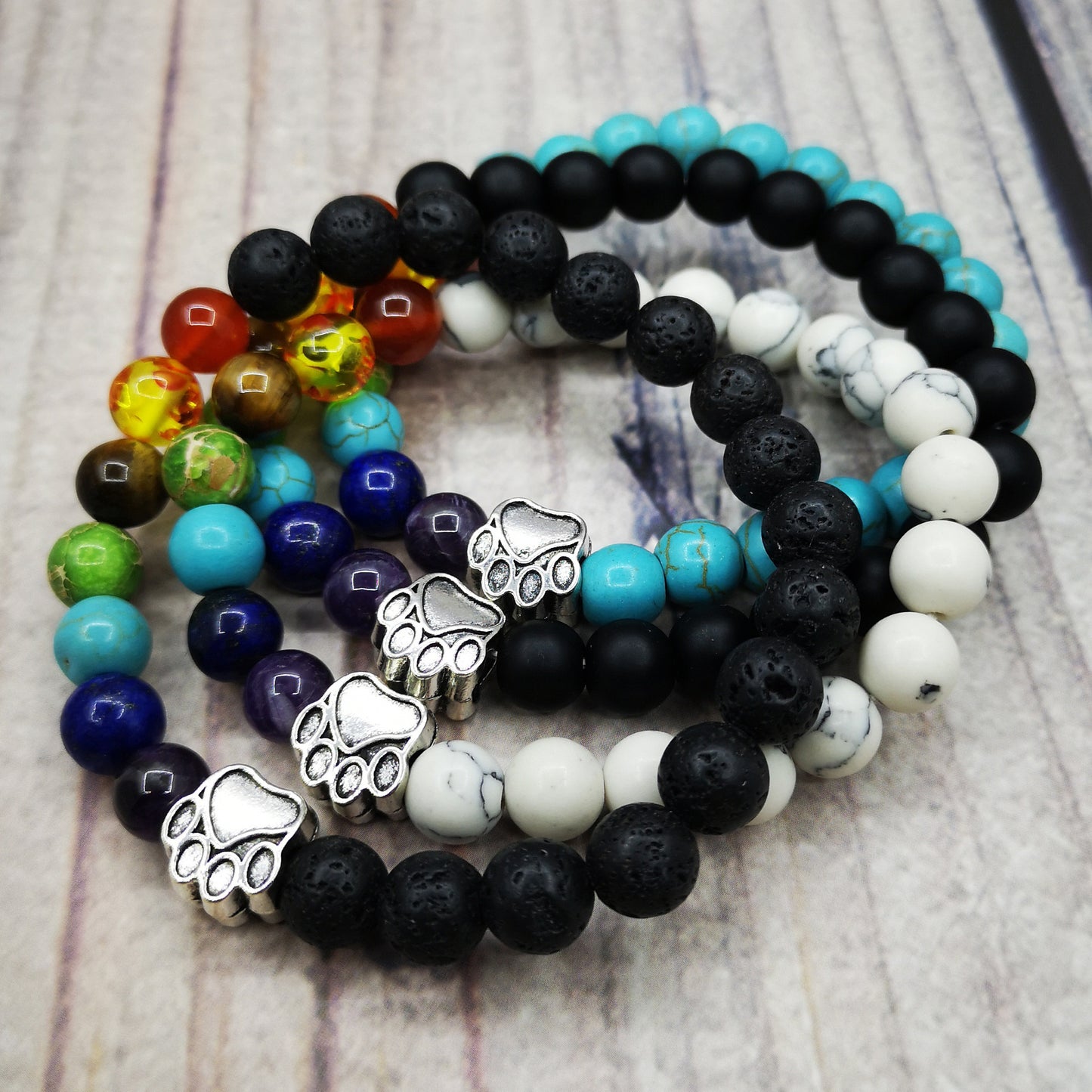 dog paw 7 chakra gemstone bracelet