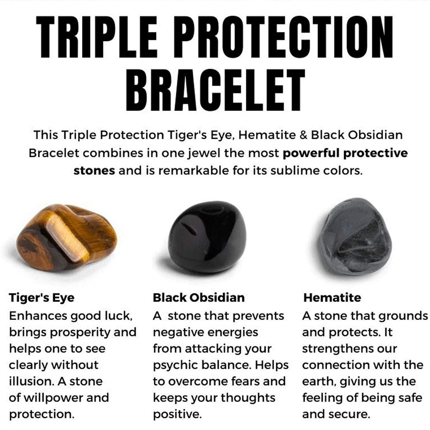 1pcs Trible Protection Bracelet Hematite Black Obsidian Tiger Eye Stone