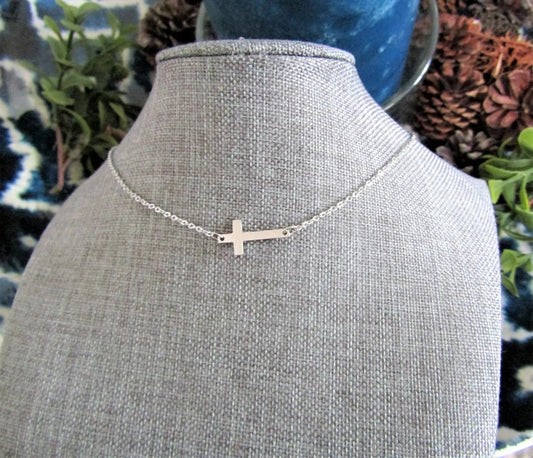 STAINLESS STEEL sideways CROSS necklace